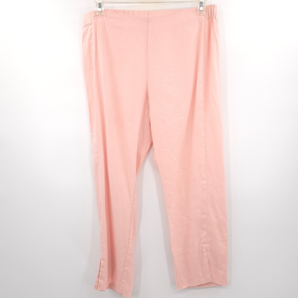 J.Jill Linen Stretch Pants Women Size M Peach Pull-On Side Slit Trousers - Picture 2 of 9